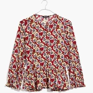 Madewell Ruffle Hem Top Blouse Viola Floral XS